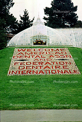 Welcome American Dental Association, Federation Dentaire Internationale, Conservatory Of Flowers, building, detail, 1964, 1960s