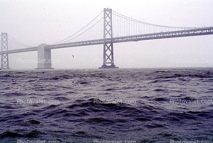 San Francisco Oakland Bay Bridge in the fog
