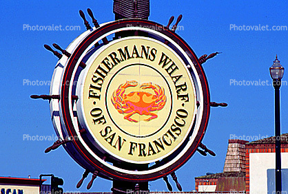 Fisherman's Wharf icon, signage, symbol, Sign, logo, crab, steering wheel