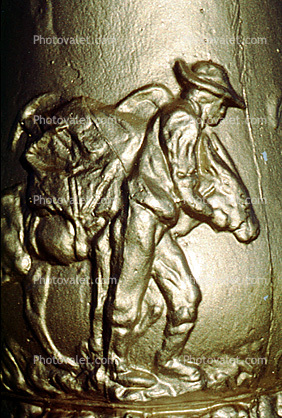 old miner, mule, bar-Relief, packing, building, detail