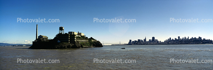 San Francisco Oakland Bay Bridge, Alcatraz Island, skyline, buildings, Panorama