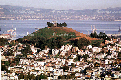 Bernal Heights Tower, mountain, hill, mound, cranes, buildings, from Twin Peaks