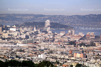 San Francisco Oakland Bay Bridge, from Twin Peaks, Downtown-SF, skyline, buildings