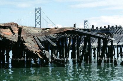 decaying pier, decay, blight, San Francisco Oakland Bay Bridge