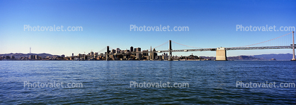 San Francisco Oakland Bay Bridge, Panorama, calm water, skyline, buildings