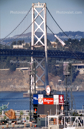 San Francisco Oakland Bay Bridge, Tower, Scoreboard, clock, mitt