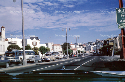 Lombard Street, Cars, automobile, vehicles, Greyhound Bus, August 1966, 1960s