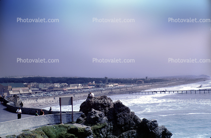 Ocean Beach from the Cliff House, pier, Playland, Great Highway, amusement park, August 1966, 1960s