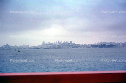 Skyline, cityscape, Coit Tower, Golden Gate Bridge, August 1962, 1960s