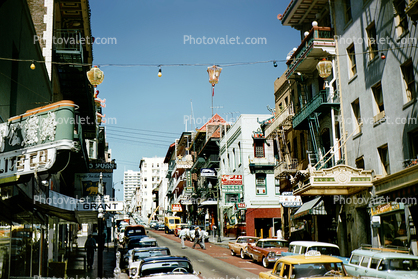 Grant Street, shops, stores, cars, automobile, vehicle, taxi cab, July 1958, 1950s