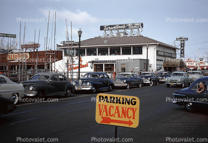 Fishermans's Wharf Buildings, Tarantino's, Buick, Studebaker Champion, Ford, Alioto's, 1950s
