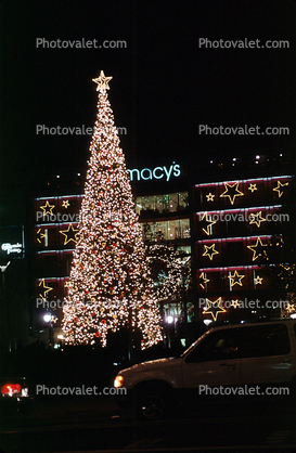 Union Square, Christmas Tree, Lights, Nighttime, Macy's, downtown, downtown-SF