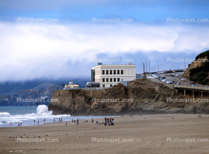sand, Cliff-House, waves, splash, coastal, coast, shoreline, seaside, coastline, Camera Obscura, Great Highway, Ocean-Beach
