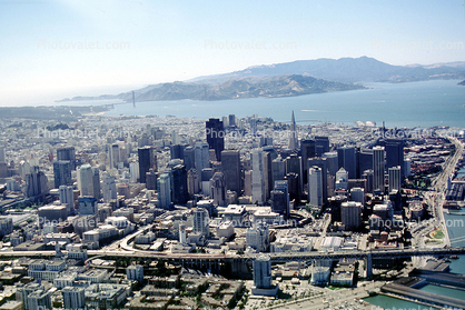 The Embarcadero, Cityscape, skyline, buildings, downtown, skyscrapers, Angel Island