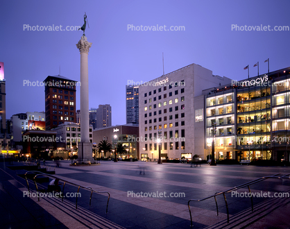 Union Square, Twilight, Dusk, Dawn, downtown, Macy's, shops, stores, downtown-SF