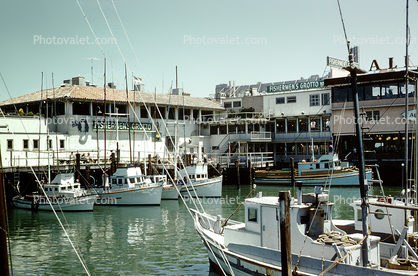 Fishing Boats, buildings, Fishermans Grotto, July 1963, 1960s