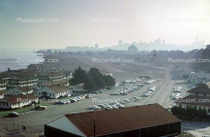 Crissy Field, parked cars, buildings, barracks, Runway, 1968, 1960s