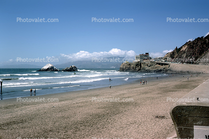 Ocean Beach, Waves, Sand, Seal Rock, Ocean-Beach, Cliff-House, 1968, 1960s