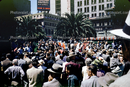 People, Crowds, Union Square, United Airlines Billboard, Crowds, 1950s