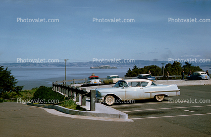 Cadillac Car, Parking, near the Golden Gate Bridge, Alcatraz, March 1958, 1950s