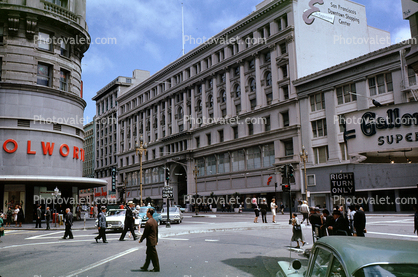 Emporium Department Store, cars, Woolworth's, Crosswalk, June 1963, 1960s