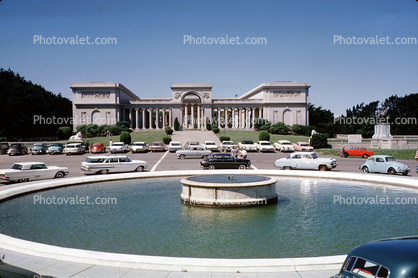 Water Fountain, pond, Parked Cars, June 1963, 1960s