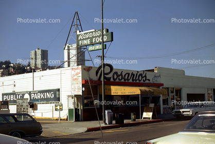 Rosario's Fine Food, Cafe, building, cars 1960s