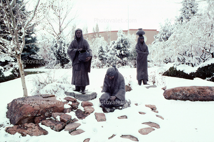 Native American Statues in the Snow