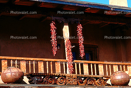 Hanging Chili Pepper Pods, balcony, building