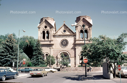 Cathedral Basilica of Saint Francis of Assisi, Saint Francis Cathedral, Santa-Fe, cars, September 1974, 1970s