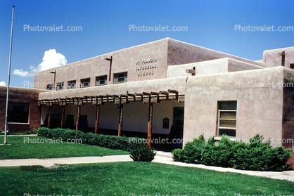 Saint Francis Catholic School, building, lawn, adobe building
