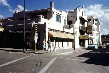 La Funda Hotel, Street, Crosswalk, Buildings, Shops, Cars, 1950s