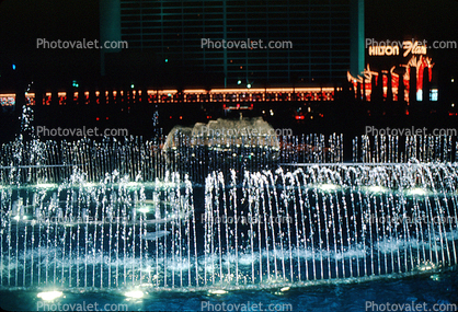 Night, lights, Water Fountain, Flamingo Hilton Hotel, Night, Nighttime, Neon Lights