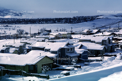 Houses Covered in Snow, snow storm, buildings, suburbs, Winter
