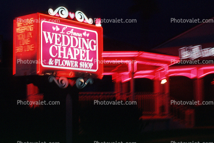Wedding Chapel & Flower Shop, Casino, Night, Nighttime, Neon Lights
