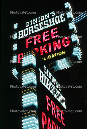 Binion's Horseshoe, Fremont Street, downtown, Casino, Night, Nighttime, Neon Lights, Glitter Gulch