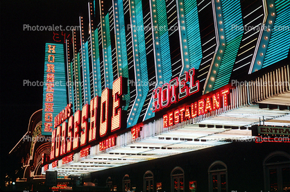 Horseshoe Hotel, Fremont Street, downtown, Casino, Night, Nighttime, Neon Lights, Glitter Gulch
