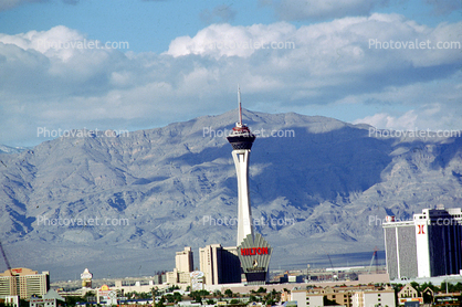 the Stratosphere, Cityscape, Skyline, Buildings, Hotel, Casino, tower, mountain range