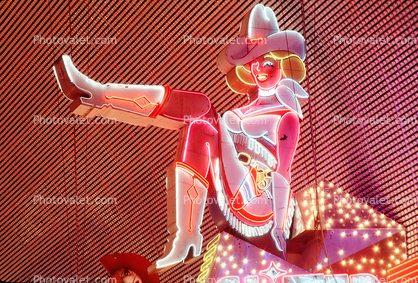 Cowgirl, Neon Statue, boots, boobs, hat, scarf, Downtown Vegas