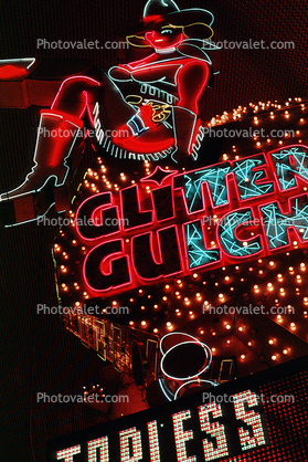 Glitter Gulch Cowgirl, Topless Entertainment, Neon Signage, Woman, Femalet