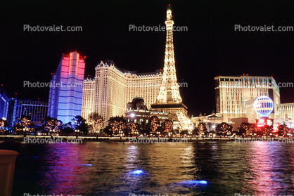 Las Vegas Paris Hotel, Night, nightime, lights, Exterior, Outdoors, Outside, Nighttime, Hotel, Casino, building
