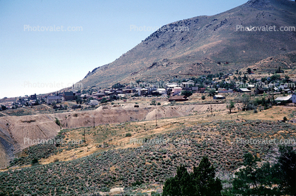 Mountainside, buildings, Virginia City, Nevada, 1962, 1960s
