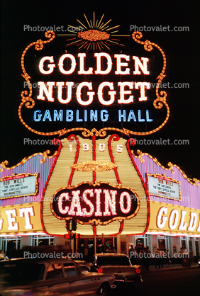 Golden Nugget, Casino, Gambling Hall, Neon signs, night, nighttime, buildings, Las Vegas, Nevada, 1962, Hotel, building, 1960s