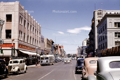 Woolworth, cars, street, store, building, vehicles, Automobile, downtown Reno, 1947, 1940s