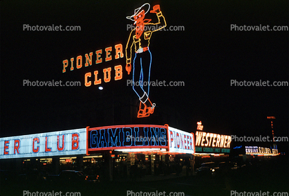 Cowboy Neon Sign, Pioneer Club, Gambling, Hotel, Casino, building, 1959, 1950s