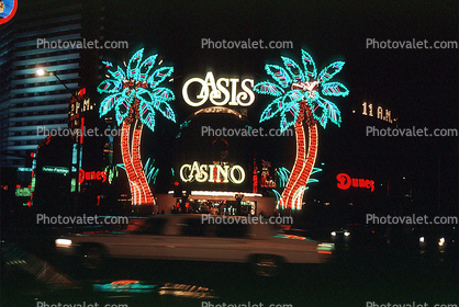 Oasis, Neon Sign, Palm Trees, Casino, Hotel, building, 1985, 1980s