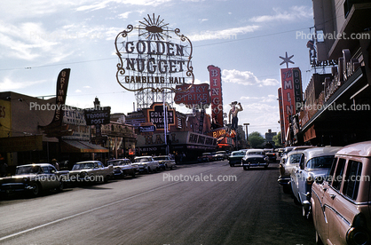 Golden Nugget, Casino, buildings, signs, automobile, vehicles, parked cars, 1958, 1950s