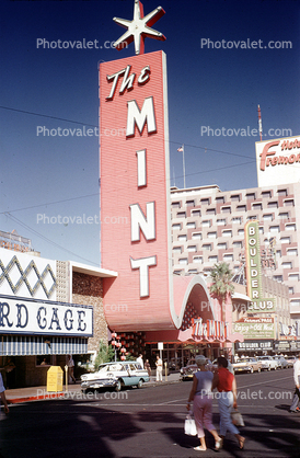The Mint, Casino, Bird Cage, buildings, Hotel, Cars, vehicles, Automobile, signage, sign, 1958, 1950s