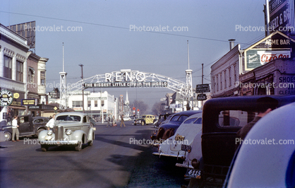 Reno, Arch, Sign, Cars, buildings, vehicles, Automobile, 1940s