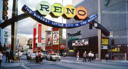 Reno Arch, Mod style, Sign, Taxi Cab, cars, Downtown, vehicles, Automobile, 1985, 1980s